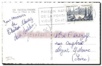 Château-Thierry — Plein van het Stadhuis met fontein — Antieke ansichtkaart deCollection — Achterkant