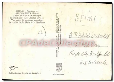 Saint-Quentin — Hotel de Ville, Basílica, Champs-Élysées — Edições Hachette — Verso