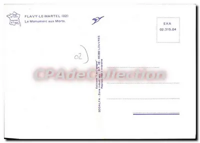Flavy-le-Martel — Monument aos Mortos — Edição 'A Cegonha' SODALFA — Verso
