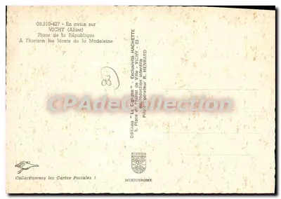 Vichy (Allier) — Vista aérea da Praça da República com os Montes da Madeleine no horizonte — Edições La Cigrome, Hachette — Verso