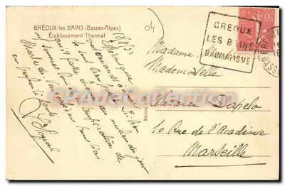 Gréoux-les-Bains — Istituto Termale — Edizione Parigi — Verso