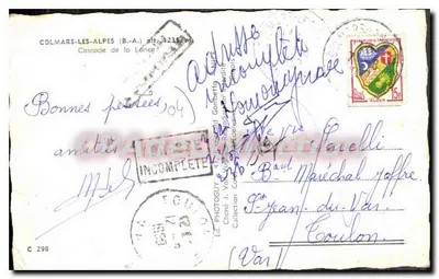 Wodospad Lonce — Colmars-les-Alpes — Stara pocztówka deCollection — Rewers