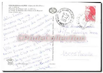 Colmars-des-Alpes — village en vallée entre montagnes — Imprimeur Mâcon n° 04.061 — Verso