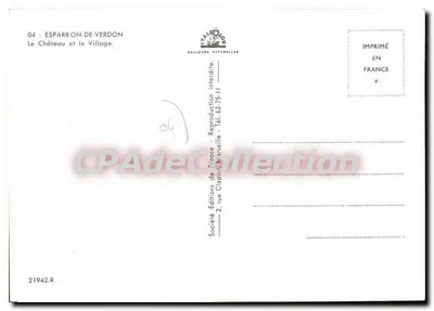 Esparron-de-Verdon — O Castelo e a Vila — Société des Gouleurs Naturelleur — Verso