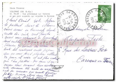 Volonne — Vue pittoresque sur la Durance et son pont suspendu — Imprimeur M. GN (71. S.&L.) — Verso