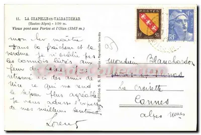 La Chapelle-en-Valgaudemar — Oude brug bij de Poorten en het Olan (3563 m.) — Uitgave S.S.I. Parijs — Achterkant