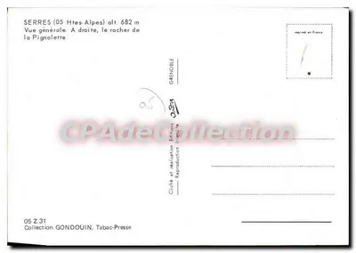 Serres (05 Hautes-Alpes) — Vista geral, rochedo da Pignolette — Éditions Grenoble — Verso