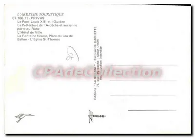 Stara pocztówka 'Pittoresque de l'Ardeche' — Privas Most Louis XIII i Ouveze Siedziba Prefektury Ardeche i dawniej — Rewers
