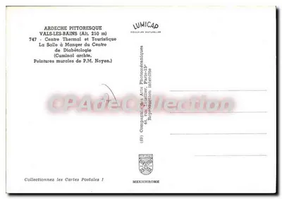 Salle à manger du Centre Thermal et Touristique à Vals-les-Bains — Ardeche pittoresque — éditeur LUMICAP, n° 747 — Verso