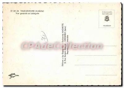 Vals-les-Bains — Vista geral e Labégude — Edições La Cigogne — Verso