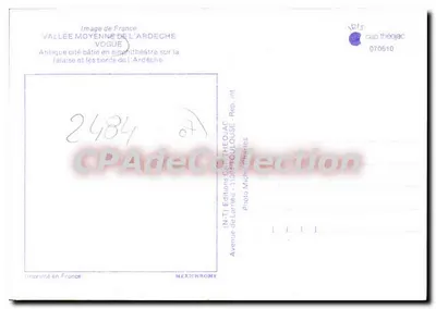 Bilhete postal antigo Imagem da França Valey média do Ardeche Vague Antiga cidade construída em anfiteatro sobre a falésia — Verso