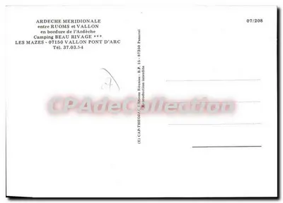 Camping Beau Rivage — Ardeche Meridionale — n°7/208 — Verso
