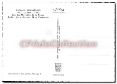 Pont d'Arc — Ardeche pitoresca — Lumicap, Coleção Naturais — Verso
