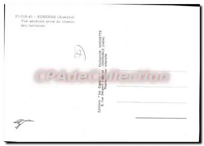 Aubenas — Vista geral tirada do caminho das fontes — Edições "La Cigogne" — Verso