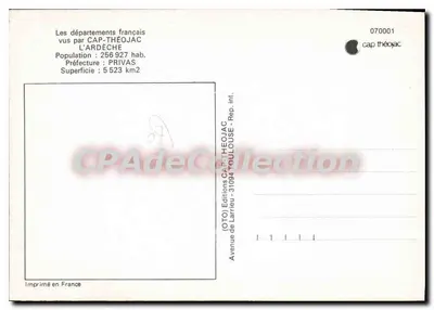 Languedoc e Ardèche — Carta postal turística — Edições CAP-THÉOJAC — Verso
