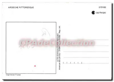 Ardèche pittoresca — Carta postal turística — Edições Larrieu, n° 070160 — Verso