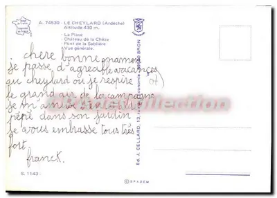 Le Cheylard — vista geral, castelo, ponte, aldeia — Ed. J. Cellard, S. 1143 — Verso