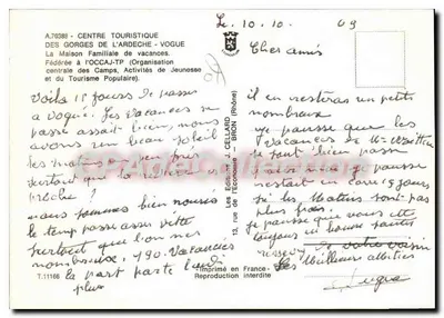 Vogue — Centro Turístico das Gorges da Ardèche — Éditions J. Cellard, Bron — Verso