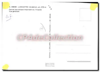 Lamastre (Ardèche) — Ważny turystyczny środek w Vivarais — Wydawnictwo J. Cellard — Rewers