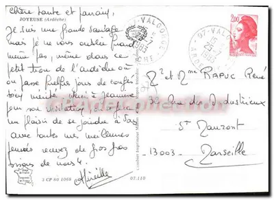 Joyeuseuse — vista panorâmica e monumentos — Imprimerie Médon — Verso