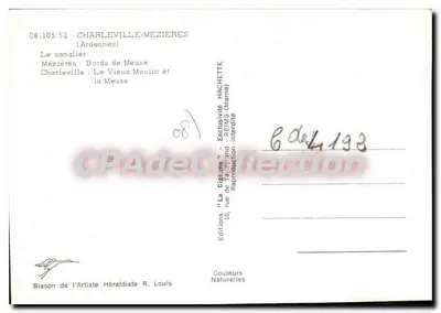 Charleville-Mézières — sanglier, bords de Meuse, Le Vieux Moulin — Éditions "La Cigogne" — Achterkant