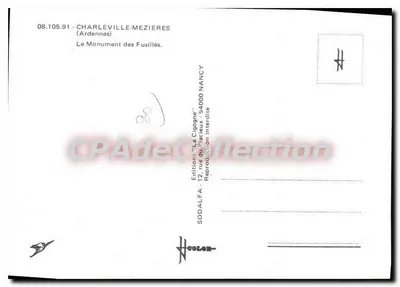 Monumento dos Fuzilados em Charleville-Mézières — Ardennes — Edição SODALFA — Verso