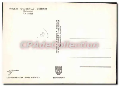 La Meuse w Charleville — widok rzeki z łodzią i budynkami — IRIS — Rewers