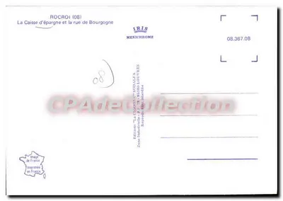Rocroi (08) — A Caixa de Economia e a Rue de Bourgogne — Edição 'La Cigogne' SODALFA — Verso