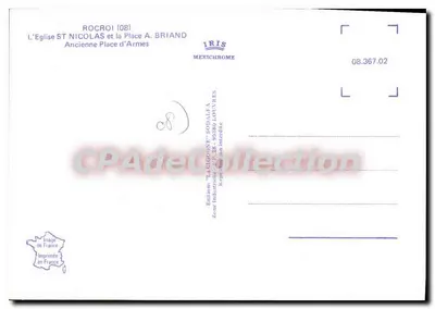 Rocroi (08) — A Igreja de São Nicolau e a Praça A. Briand — Edições 'La Cigogne' SopalfA — Verso