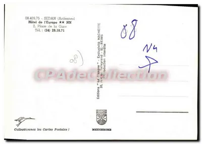 Hotel da Europa — Sedan (Ardennes) — Edições 'La Cigogne' — Verso