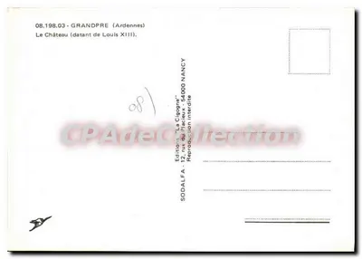 Grandpré (Ardennes) — O Castelo (datando de Luís XIII) — Edições 'La Cigogne', Nancy — Verso