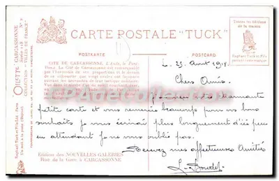 Carcassonne — Widok Mostu Starego — Wydawnictwo Tuck & Fils — Rewers