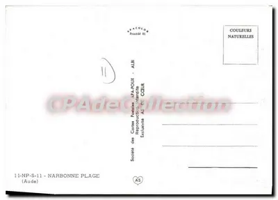 Narbonne Plage — panoramische uitzicht op de haven, de strand en het kasteel — Société des Cartes Postales APA-POUX, ALBI — Achterkant