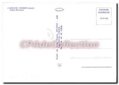 HOMPS (Aude) — Chiesa Romana — Société des Cartes Postales APA-POUX, Albi — Verso