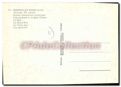 Rennes-les-Bains — Lembrete — Edições Modernas Théojaac, n°10 — Verso