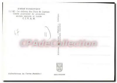 O castelo dos Duques de Joyeuse — Centro polivalente de promoção social agrícola e rural — Éditions Diplôme de France, Limoges — Verso