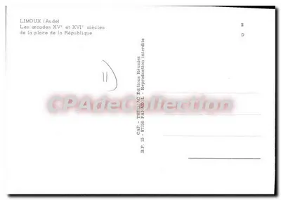 Limoux (Aude) — Les arcades XVᵉ et XVIᵉ siècles de la place de la République — CAP - THÉORAC Éditions — Rewers