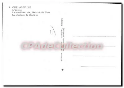 Chalabre — widok panoramiczny z kościołem, zbiegiem rzek i zamekiem — Éditions Théojar — Rewers