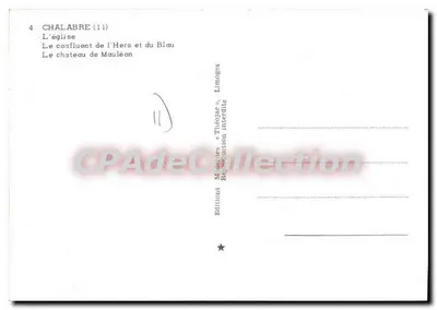 Chalabre — panoramiczny widok z kościołem, zbiegiem rzek i zamkiem — Wydawnictwo Médiacés & Thipolac — Rewers