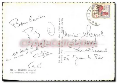 Conques (Aveyron) — Pejzaż ogólny kościoła — Sié des Cartes Historiques APA — Rewers