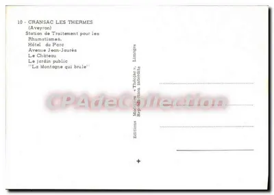 Cransac les Thermes — Estação de tratamento para reumatismos — Edições Modernas « ThéoJac » — Verso