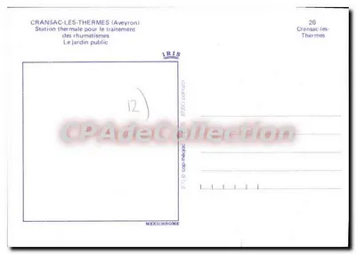 Cranac-Les-Thermes — Stacja wodno-termałna do leczenia reumatyzmów — Ogrody publiczne — IRIS — Rewers