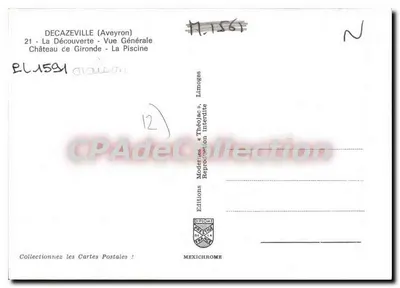 Decazeville — vista geral, castelo, piscina — Edições Moderées & Théolac — Verso