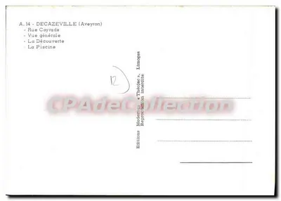 Decazeville — vista geral, rua Cayrade, piscina — Éditions ThéoJac — Verso