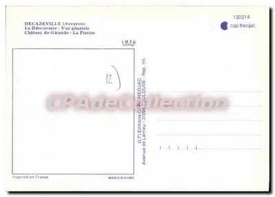 Decazeville — vista geral, castelo, piscina, carreira — Éditions CAP THEOJAC — Verso