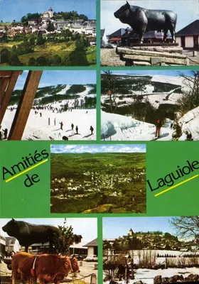 Laguiole — Vista geral, pistas de esqui, touro, inverno — Éditions Larrieu, N° 120317