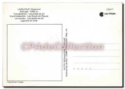 Laguiole — Vista geral, pistas de esqui, touro, inverno — Éditions Larrieu, N° 120317 — Verso