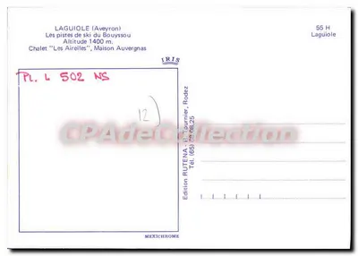 Laguiole (Aveyron) — As pistas de esqui do Bouyssou — Edição IRIS — Verso