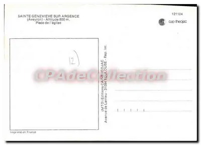 Sainte-Geneviève-sur-Argetence — Place da Igreja — Éditions de Larrieu, n° 121104 — Verso