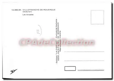 Villefranche-de-Rouergue — As Arcadas — Edições 'LA CIGOGNE' — Verso